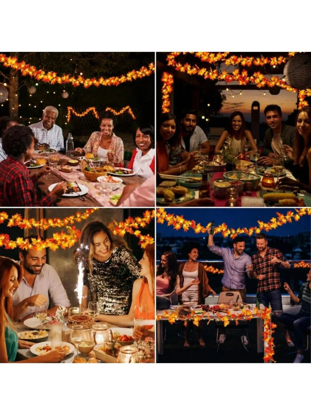 9FT Plug-In Fall Garland with 50 Orange Lights - Halloween & Thanksgiving Decor